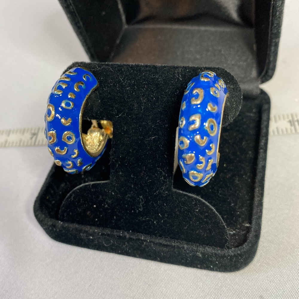 Vintage blue enamel and slightly abstract earrings
